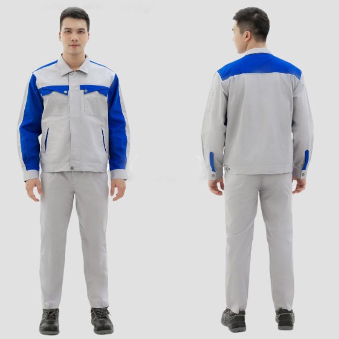 Đồng Phục Bảo hộ lao động màu xám phối xanh khoá phản quang thương hiệu Misa vải pangrim Hàn MISAVIP03